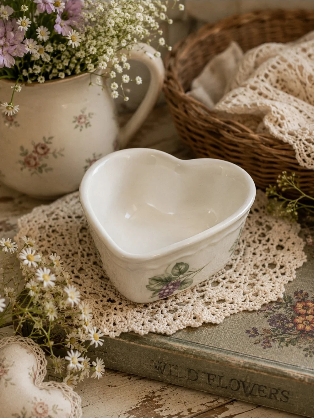 Pfaltzgraff Vintage Ceramic Heart Dish Grapevine Pattern Trinket Bowl Cottage